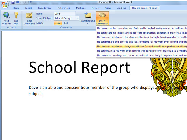 Report Comment Word Toolbar UK version screenshot